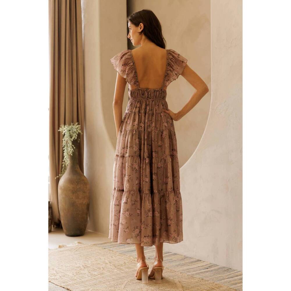 NEW STORIA tilly tie front midi dress in mauve floral - Picture 3 of 8